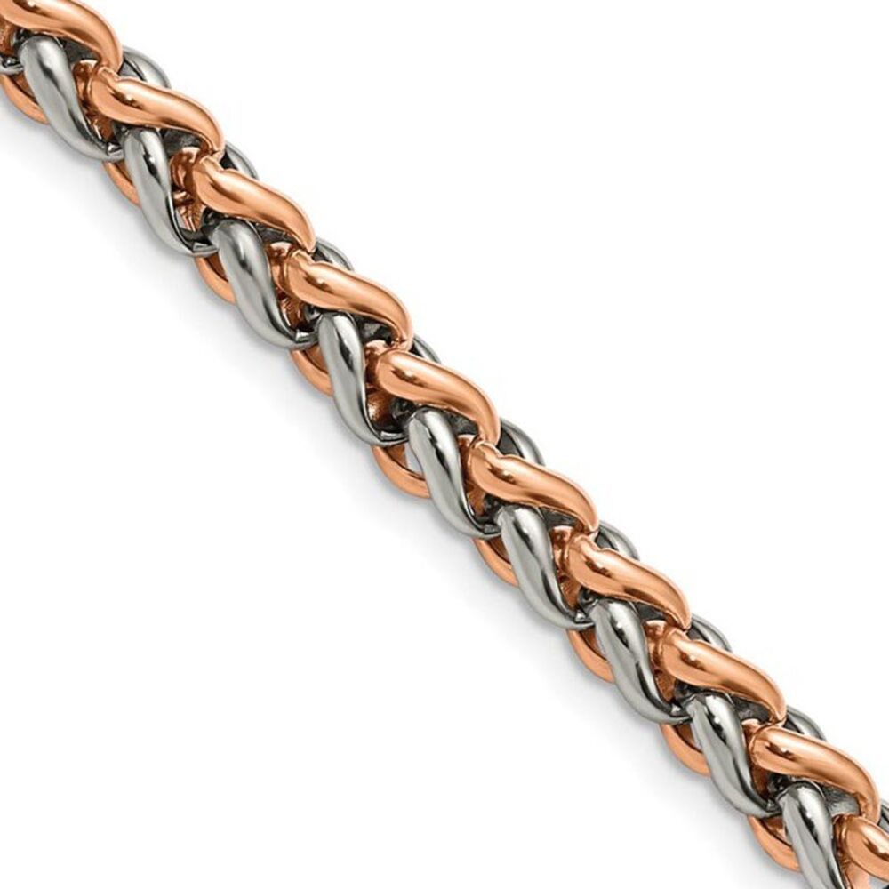 7mm Stainless Steel & Rose Plated Spiga Chain Necklace, 24 Inch